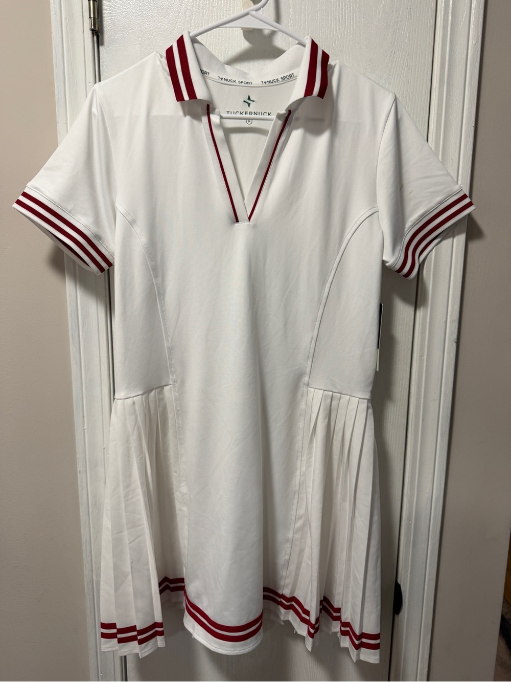 Tuckernuck Pleated Polo Dress with Red Trim NWT